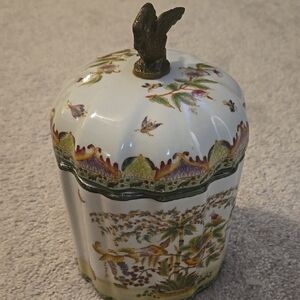 Decorative Ceramic Jar with Brass Lid - Multicolor